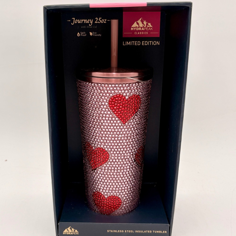 Hydrapeak Journey 25oz Rhinestone Heart Tumbler Pink Red Limited Edition‎ Bling